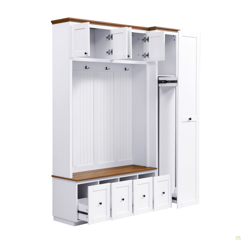 78.7''H Entryway Hall Tree with Storage Bench, 5-in-1 Hall Tree Farmhouse Coat Rack Shoe Bench with Cabinets, Drawers & Hooks for Hallway, Entryway, Living Room, Mudroom
