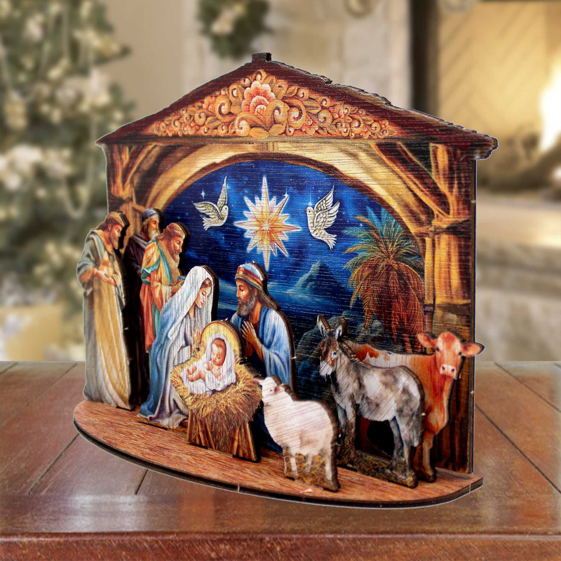 La naissance de Jésus, crèche de Noël, décor de table de village de 7 pouces, H 8,5 po x l 12 po x P 4 po
