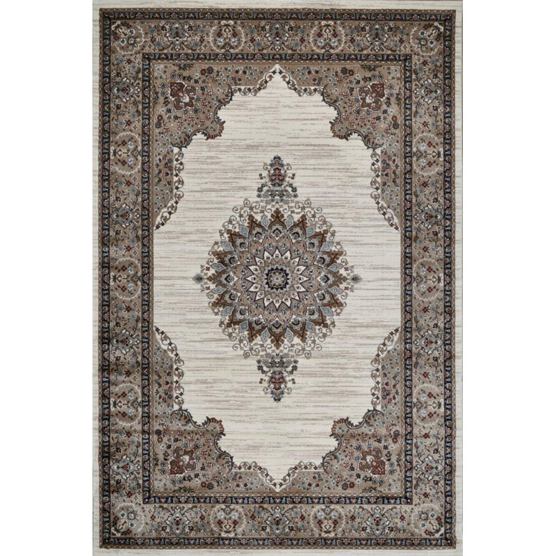 Sutphin Collection Medallion Transitional Area Rug, Cream, Runner 2' x 8'
