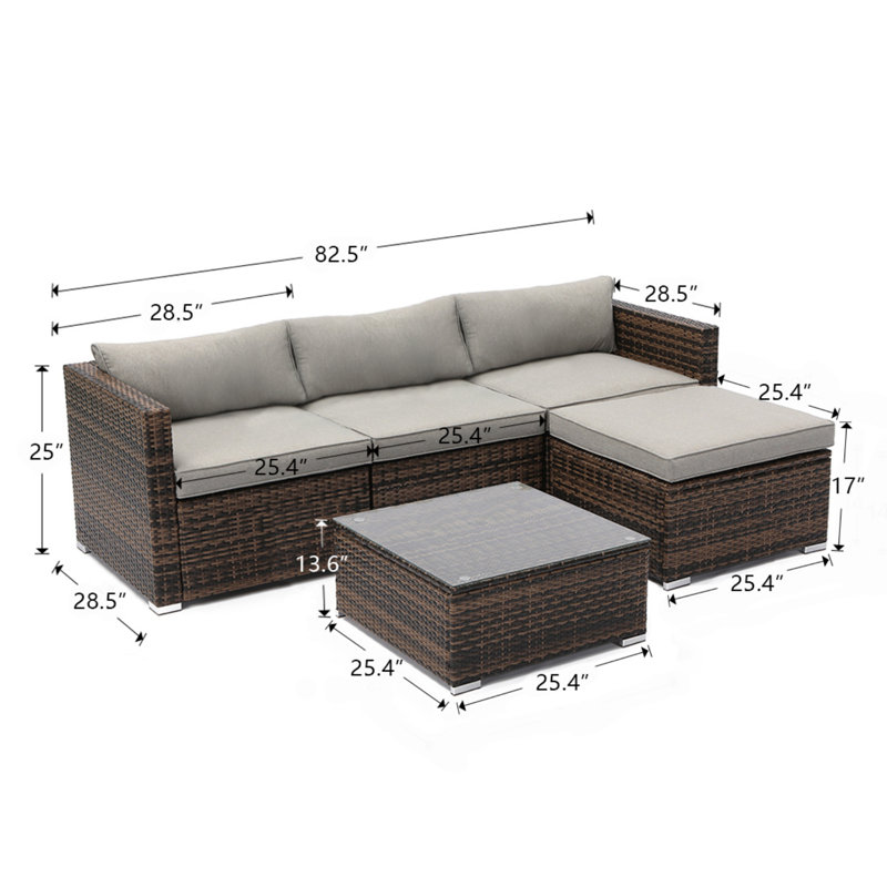 Ensemble de conversation modulaire en rotin 5 pièces avec coussins Hygge