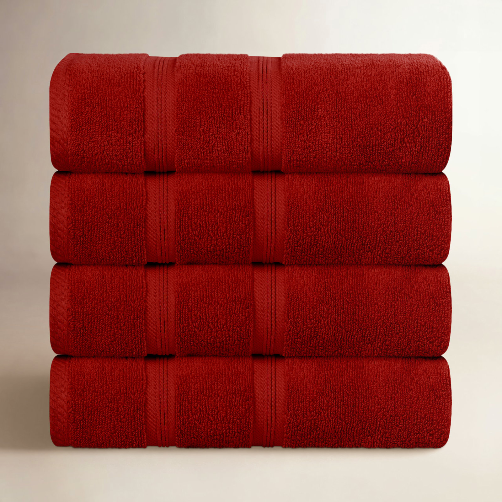 4-Piece Zero-Twist Cotton Towel Set, Crimson