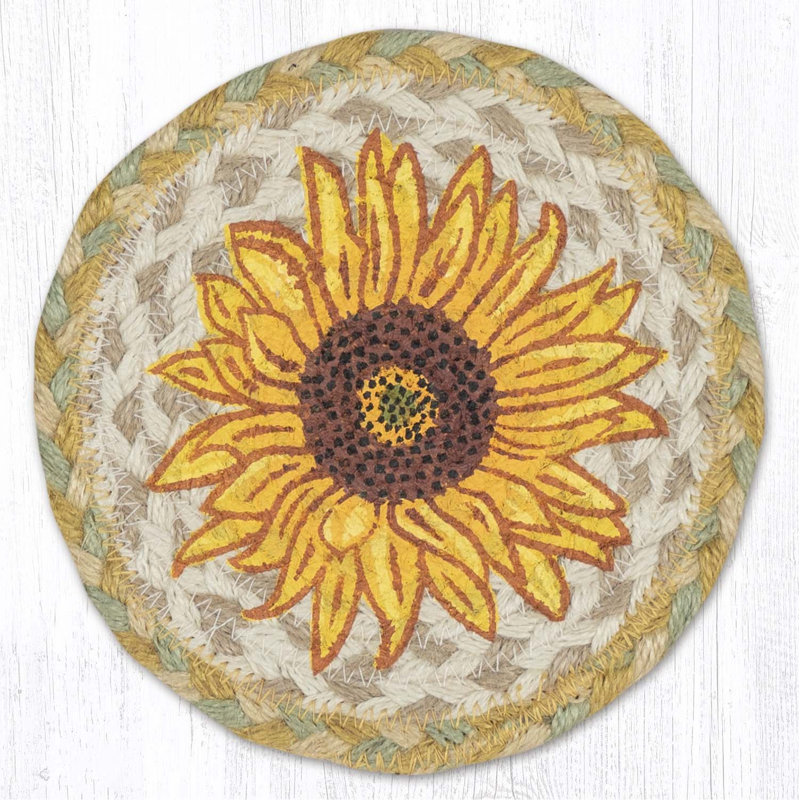  Table ronde rustique tournesol H 7 po H, Yellow, Sunflower