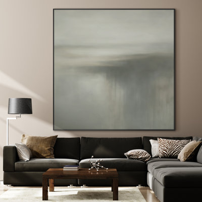 Très grand art mural imprimé sur toile - Horizon minimaliste gris neutre, paysage abstrait, décoration pour le salon ou la chambre à coucher - «Assemblage requis du cadre (cadre non fini)»