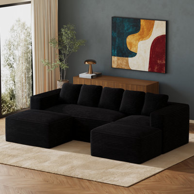 105" Modular Corduroy Sectional Sofa With Two Ottomans And Deep Seats