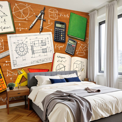 Kids Learning Peel and Stick Wallpaper for Classroom Mathematical Tools Formulas Geometric Shapes Calculators Wall Murals 100"H x 144"W Removable PVC Wall Paper Self-Adhesive Wall Decor for Bedroom Nursery
