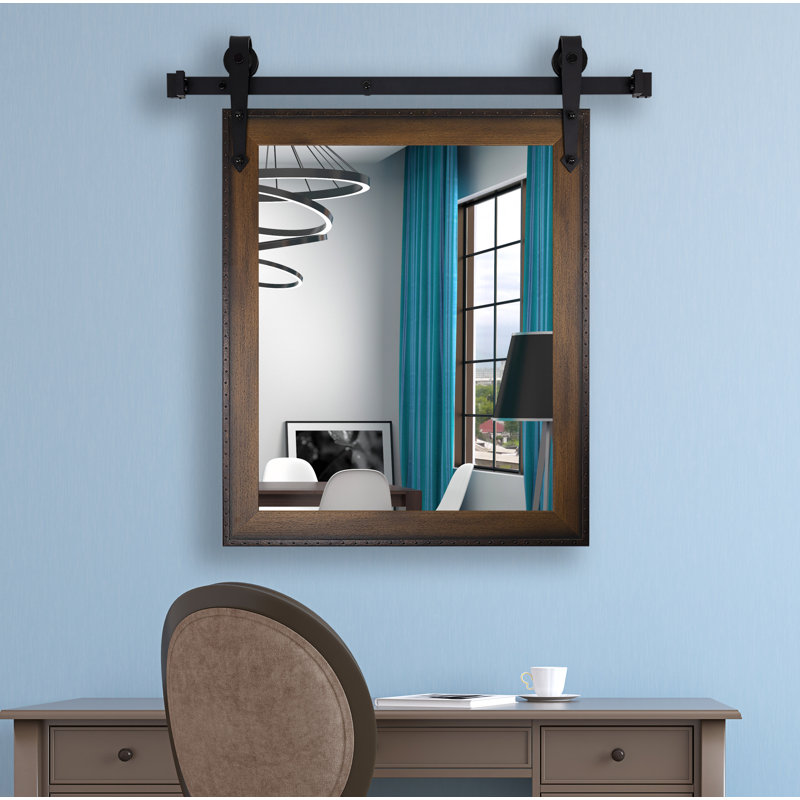 Lynd Engineered Wood Flat Mirror, 33" H x 27" W, Weathered White Barnwood