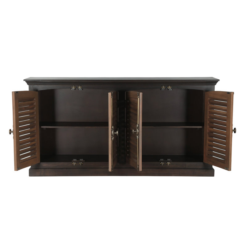 Buffet 72 po en bois massif brun foncé avec quatre portes 72 po