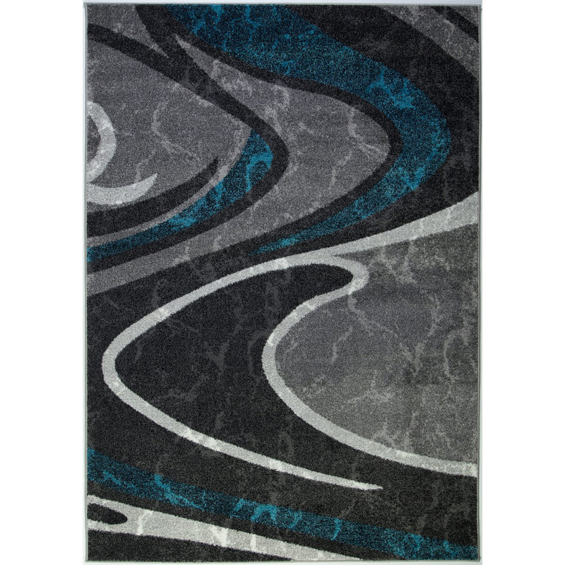 Tapis turquoise / gris foncé Spruill, Rectangle 2 pi 7 po x 4 pi 11 po