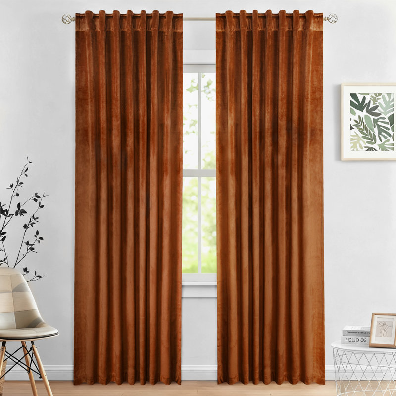 Paire de rideaux obscurcissant avec velours doux et luxueux, Orange brûlé, L 52 po x L 96 po