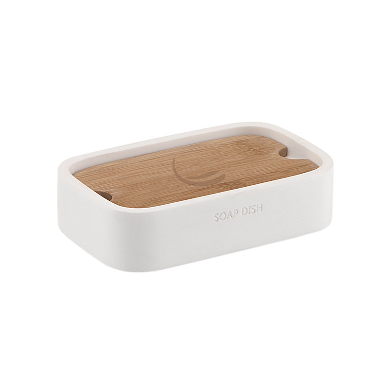Tardiff Soap Dish, White/Bamboo