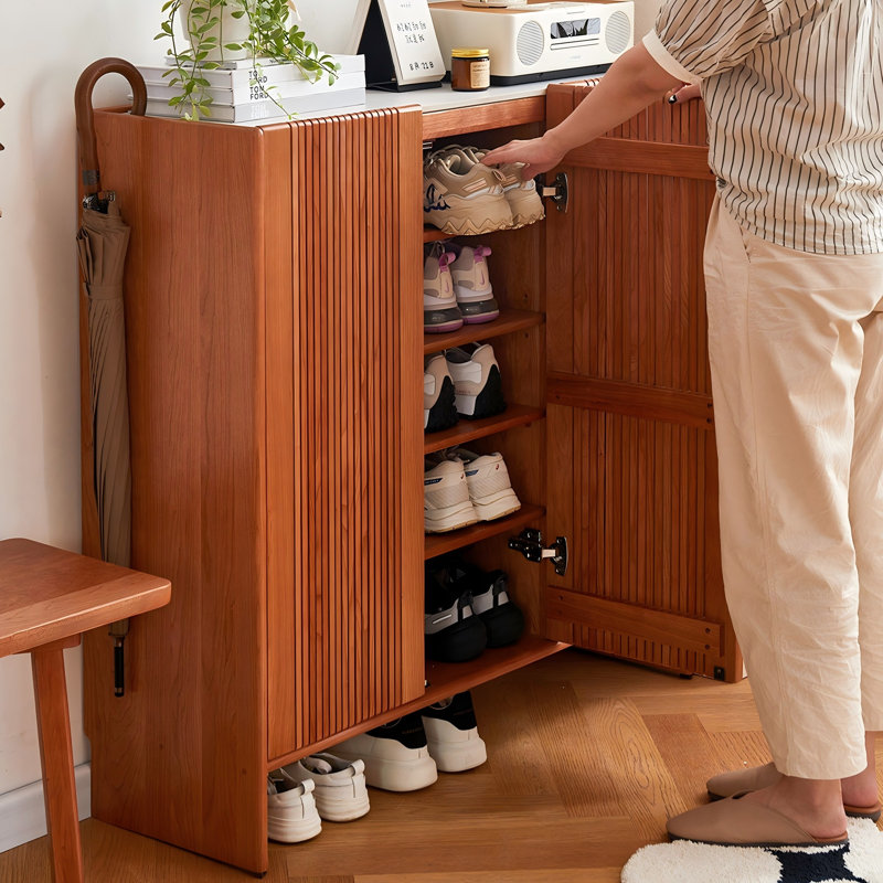 43.31" Brown Solid wood Cherry wood Sintered Stone Shoe Storage