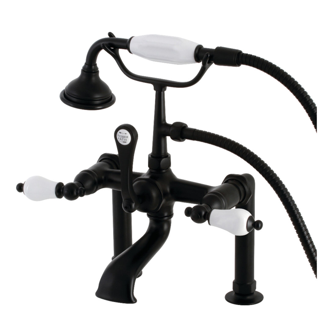 Kingston Brass Aqua Vintage Three-Handle 2-Hole Deck Mount Clawfoot Tub Faucet with Hand Shower Kingston Brass