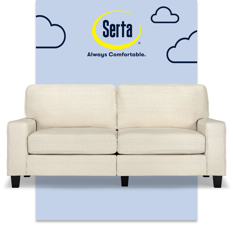 Serta Palisades 73" Track Arm Sofa, Easy Care Fabric, Soft Pillow Back, Pocket Coil Seat Cushions, Buttercream Polyester