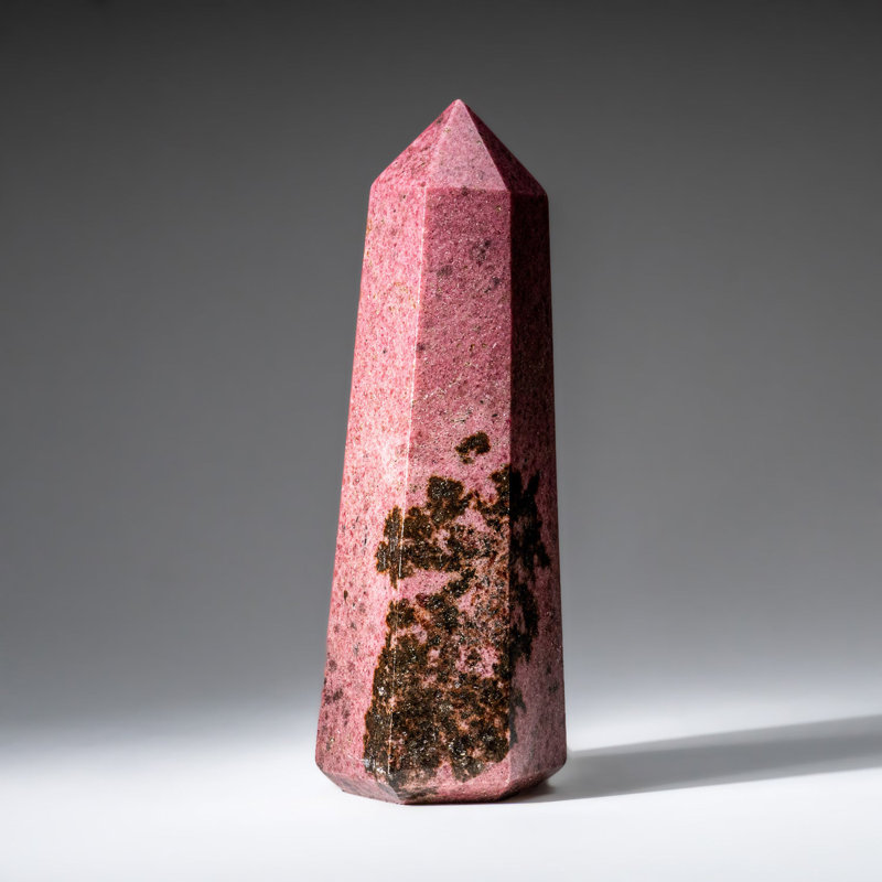 Véritable pointe de rhodonite impériale polie de Madagascar, H 7,5 po x l 2,5 po x P 2,5 po