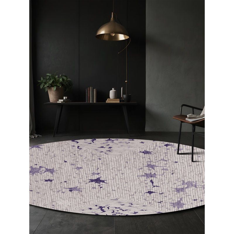 Tapis gris soyeux et moelleux, Rond 3 pi