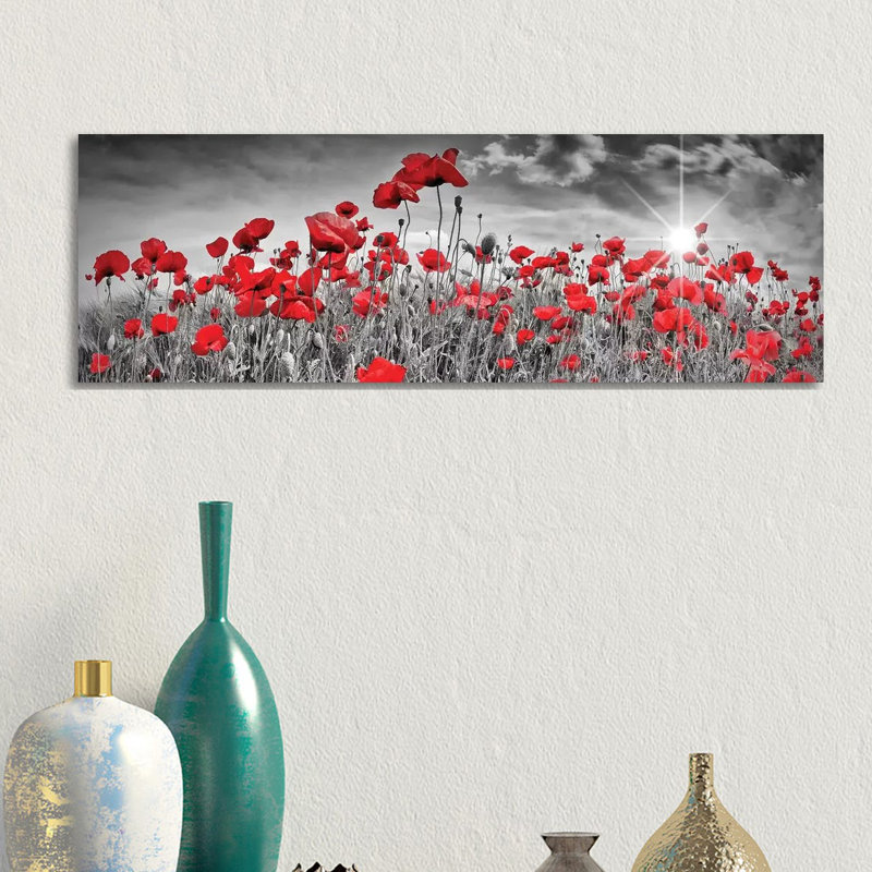"Champ de coquelicots" par Melanie Viola, reproduction d’art graphique panoramique, H 20 po x l 60 po x P 1,5 po