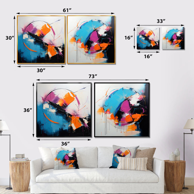 «Blue and Pink Paint Ink Expression I - Abstract Collages», ensemble de 2 impressions sur toile, Toile tendue