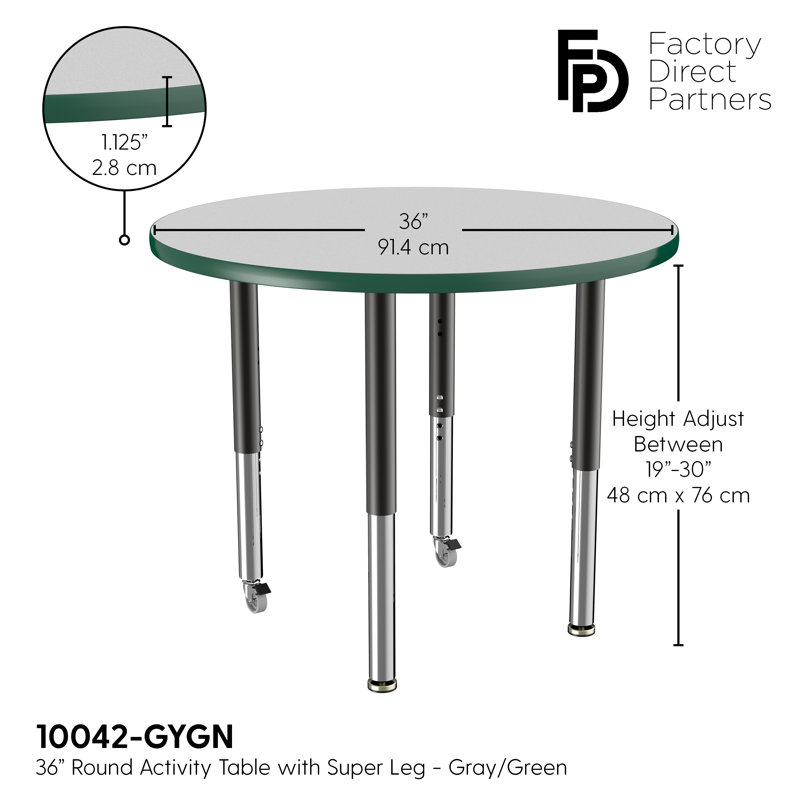 Table ronde à hauteur réglable, 36", Gris / Vert / Noir, Super