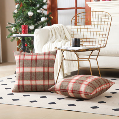 Retro Plaid Wool Throw Pillow Covers
