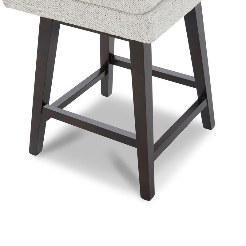 Aleksy Swivel Upholstered Counter Stool with Solid Wood Frame, lvory Gray