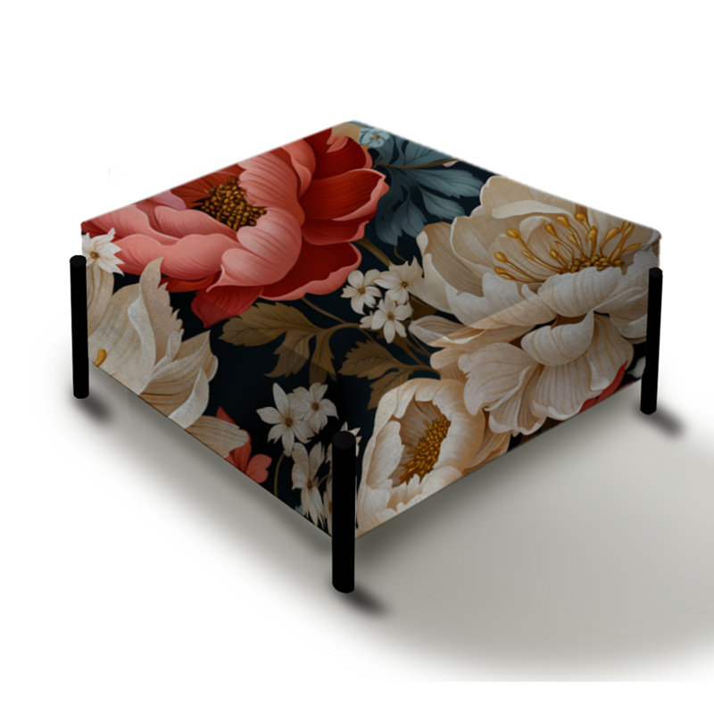Motif rustique floral blanc et rose nostalgie - Grand repose-pieds carré floral