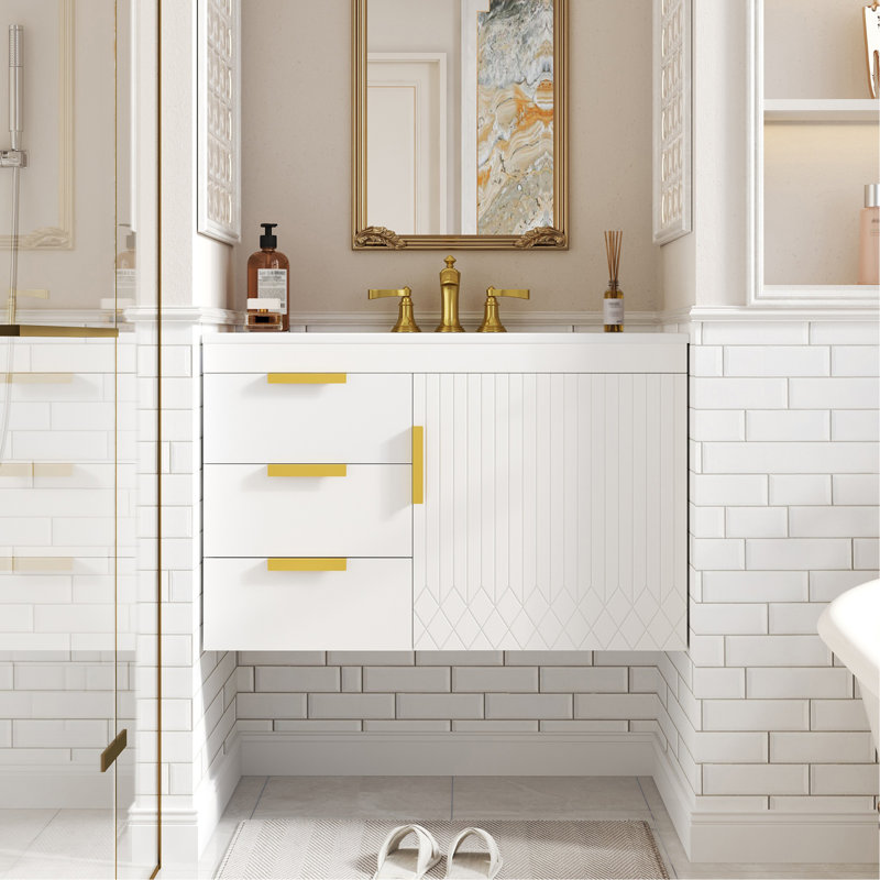 Armoire de salle de bain murale 30 "avec lavabo en céramique, armoire de salle de bain avec porte à fermeture en douceur et tiroirs, meuble-lavabo moderne avec lavabo