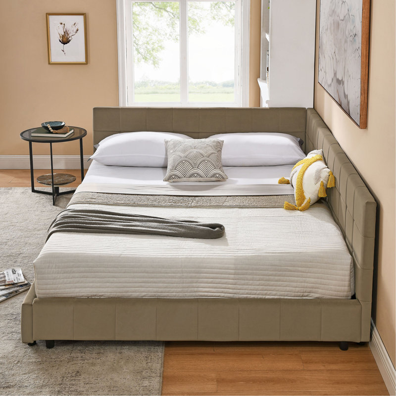 Queen Size Upholstered Tufted Bed Frame, Sofa Bed Frame With Comfortable Backrest And Armrests, Queen Size Bed For Bedroom, Living Room,Velvet(85.5''*64.5''*30.5'')