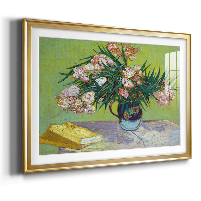 Oleanders, reproduction encadrée sur papier, Or, H 15 po x l 21 po x P 1,5 po
