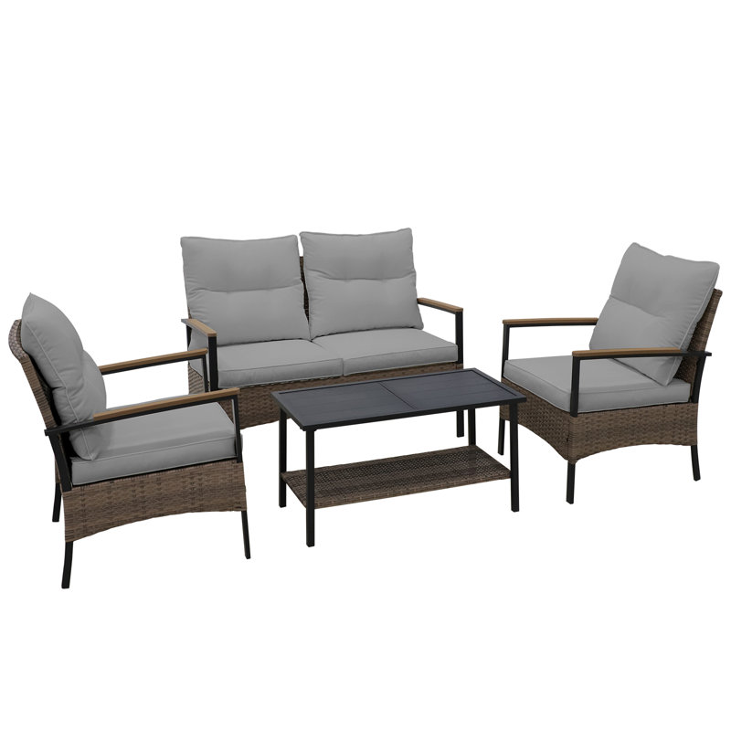 4 - Person Patio Conversation Set with Cushions, Gray