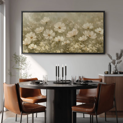 Art mural sur toile encadrée - Prairie délicate de fleurs sauvages sur fond vert doux - 16 po x 24 po, 24 po x 36 po