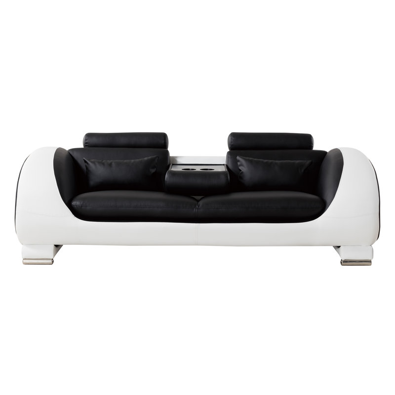 Shryock 82" Faux Leather Round Arm Sofa, Black/White