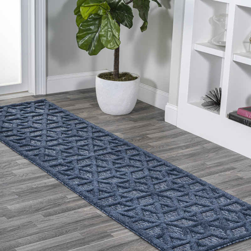 Tapis intérieur / extérieur bleu marine Arionna, Tapis de couloir 2 pi 2 po x 8 pi