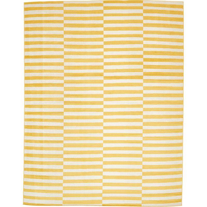 Tapis rayé ivoire / noir Arzilla, Rectangulaire 10 pi x 13 pi 1 po, Jaune