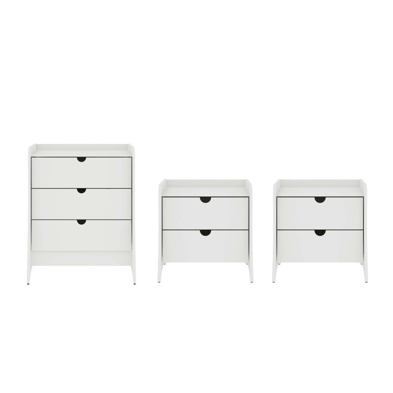 Ensemble de commode et table de chevet 3 pièces Coney, Blanc
