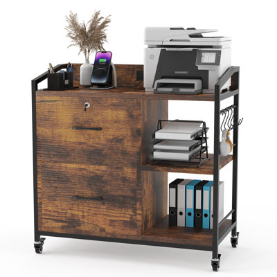 34.6''W 2-Drawer Mobile File Cabinet With Outlet