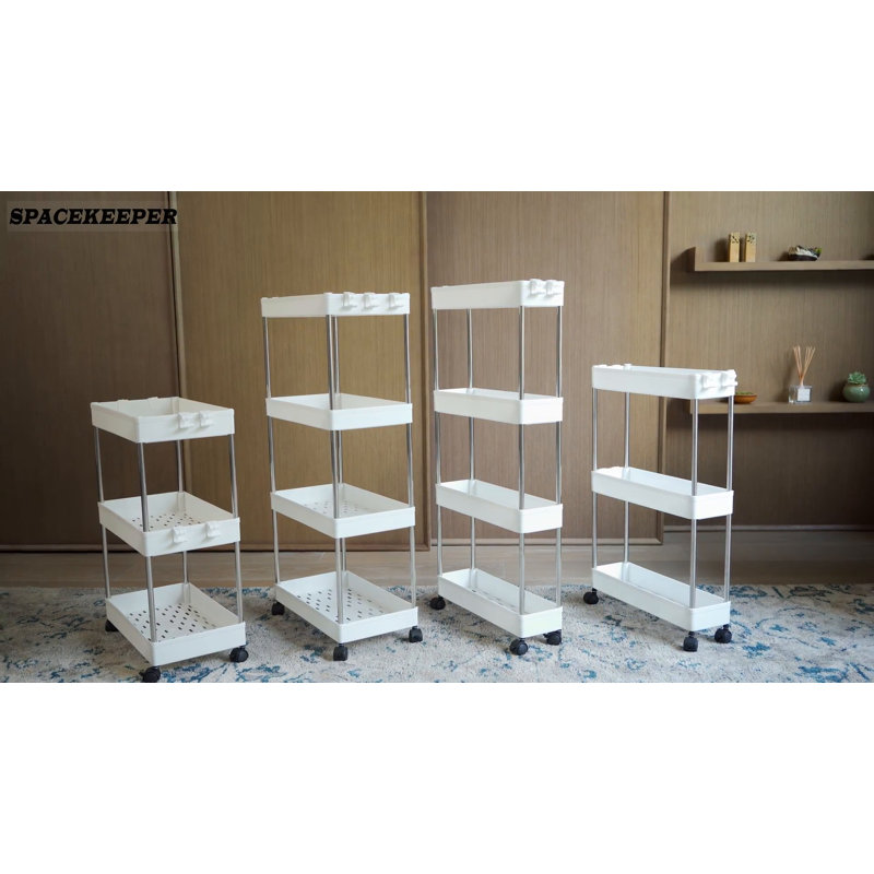 White 4-Tier Slim Rolling Storage Cart with Adjustable Shelves