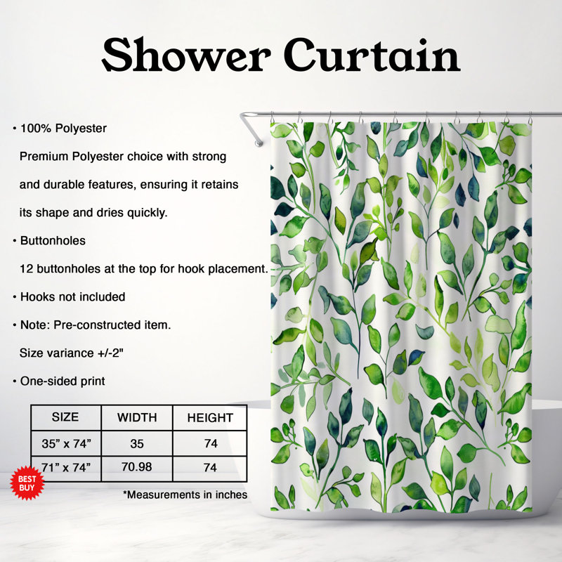 Blooming Leaves - Rideau de douche Premium, H 74 po x l 71 po