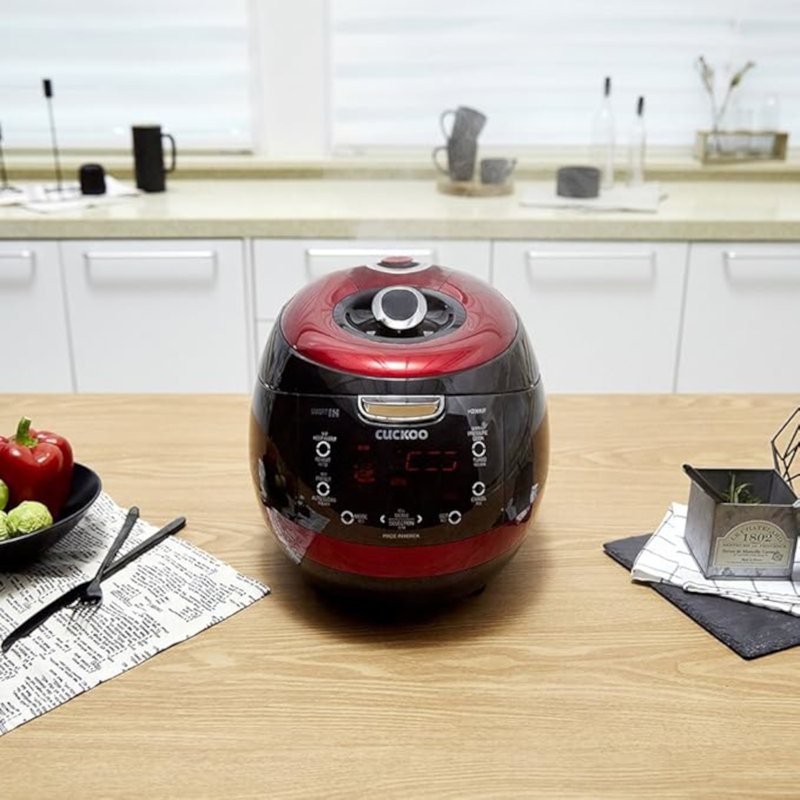 CUCKOO 6-Cup (Uncooked)  12-Cup (Cooked) Induction Heating Pressure Rice Cooker | 13 Menu Options, Auto-Clean, Voice Guide, Made in Korea | Black/Red CRP-HZ0683FR