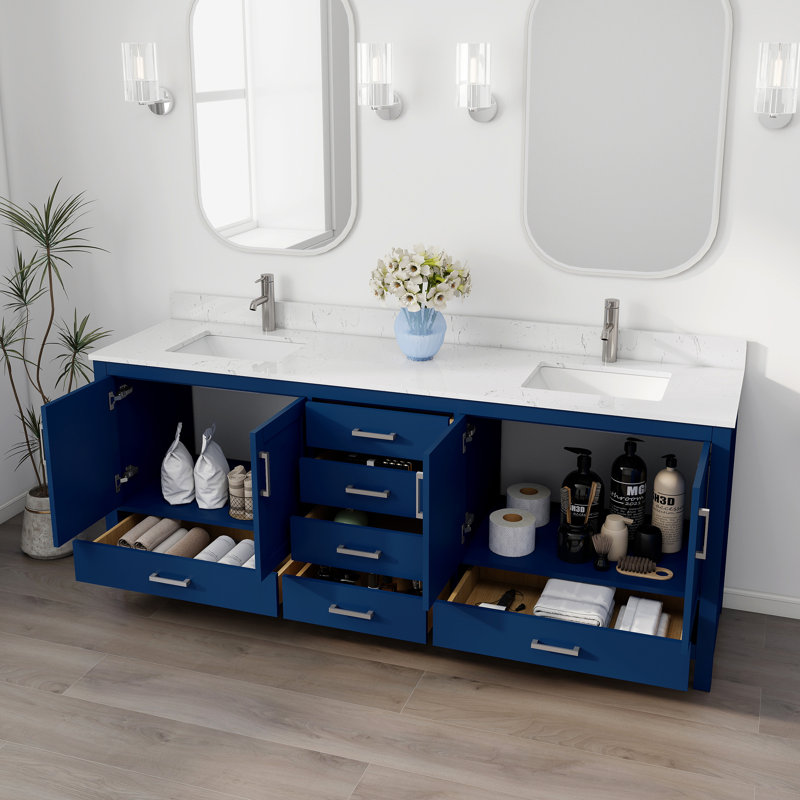 Meuble-lavabo autoportant 84 po avec lavabo double 84 po, Navy Blue, 84"