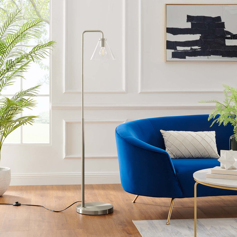 Element Satin Nickel Glass and Metal Arc Floor Lamp
