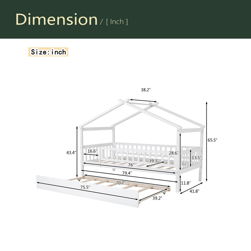 Lit en bois avec lit gigogne simple, Lit simple, Blanc