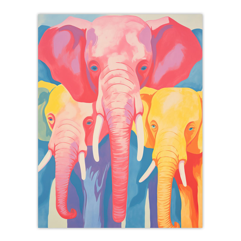 Wall Art Print Elephant And Family Soft Pastel Screen Poster