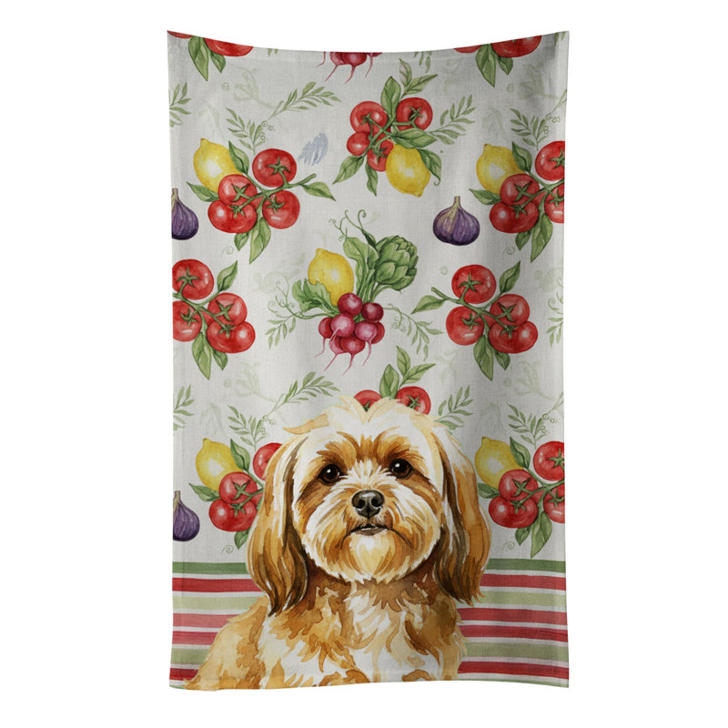 Gold Lhasa Apso Vegetables Kitchen Towel, Gold Lhasa Apso