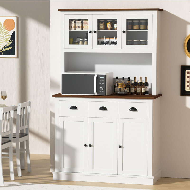Garde-manger 71 po avec station de charge, tablette à micro-ondes et tiroirs 71 po, Blanc
