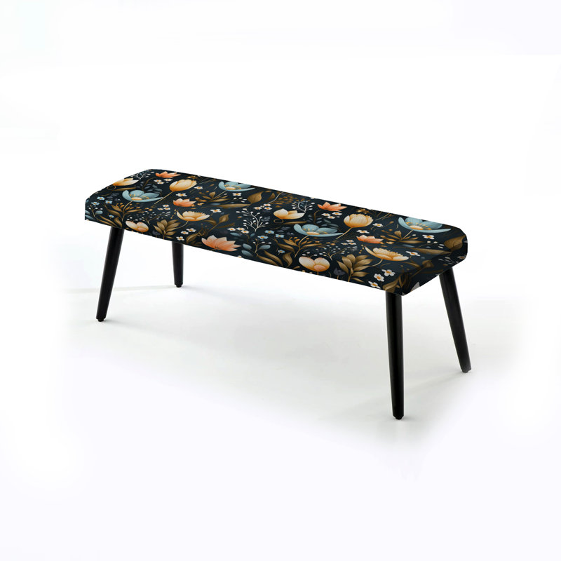 Motif floral de charme rustique jaune - Banc rembourré floral noir