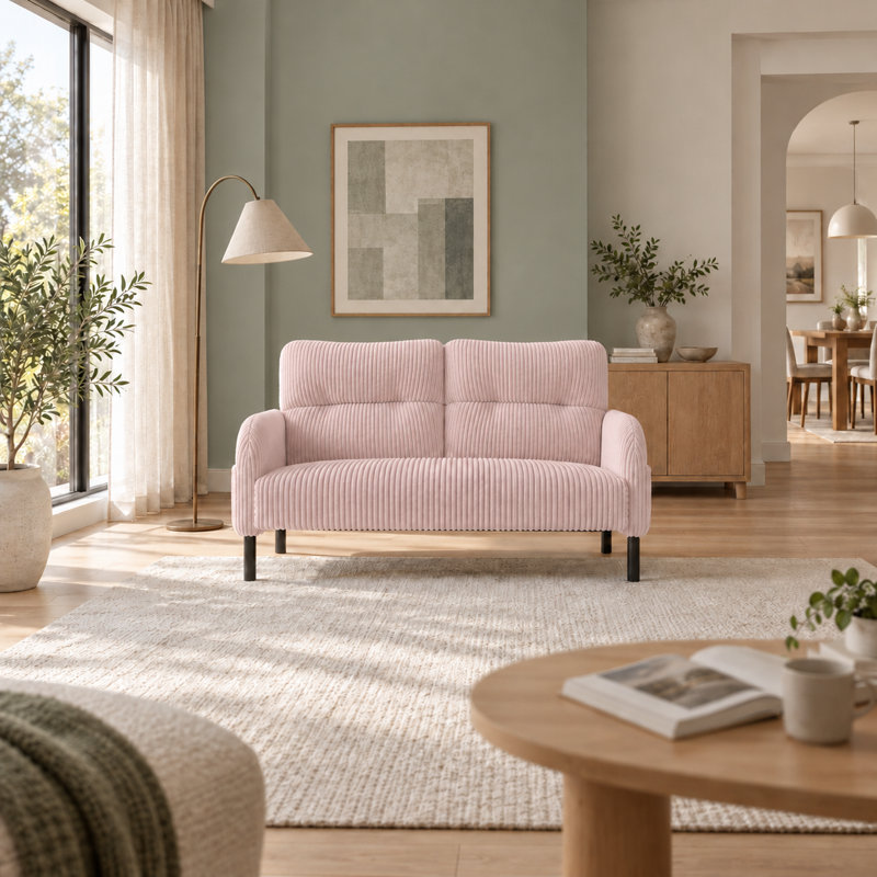 Causeuse en velours côtelé 47,24 po avec poches de rangement latérales, beige, Rose