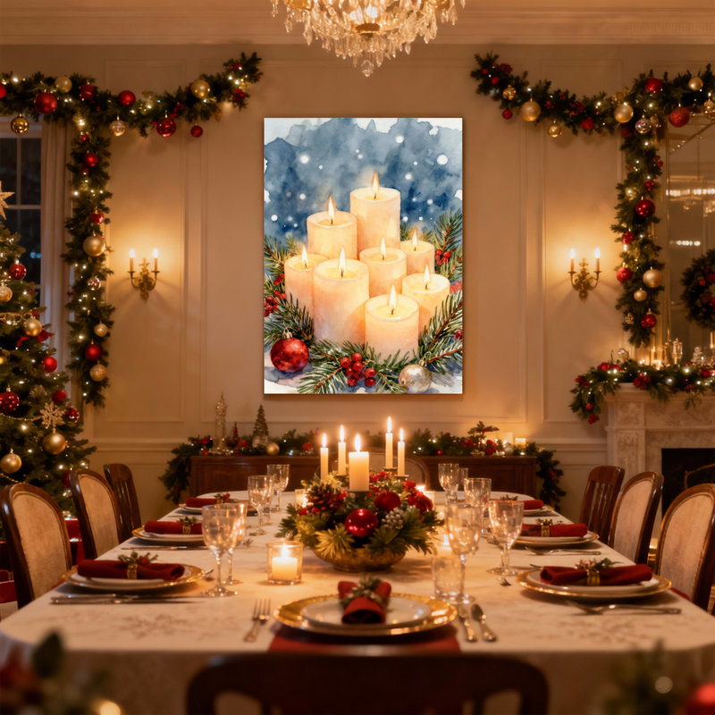 Bougies de Noël, neige, hiver, décorations de Noël, ensemble de 3 impressions sur toile, H 30 po x l 20 po