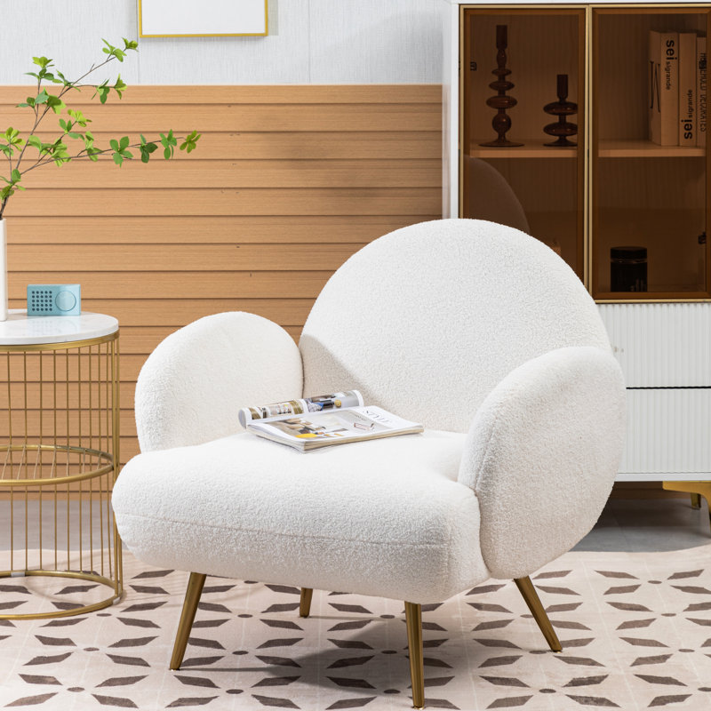 Accent Sherpa Chair Comfy Modern Living Room Chair Fabric Mid Century Bedroom Chair With Legs Arm Chair For Reading Bedroom Single