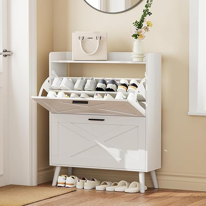 Armoire à chaussures avec 2 tiroirs rabattables et porte de grange Farmhouse
