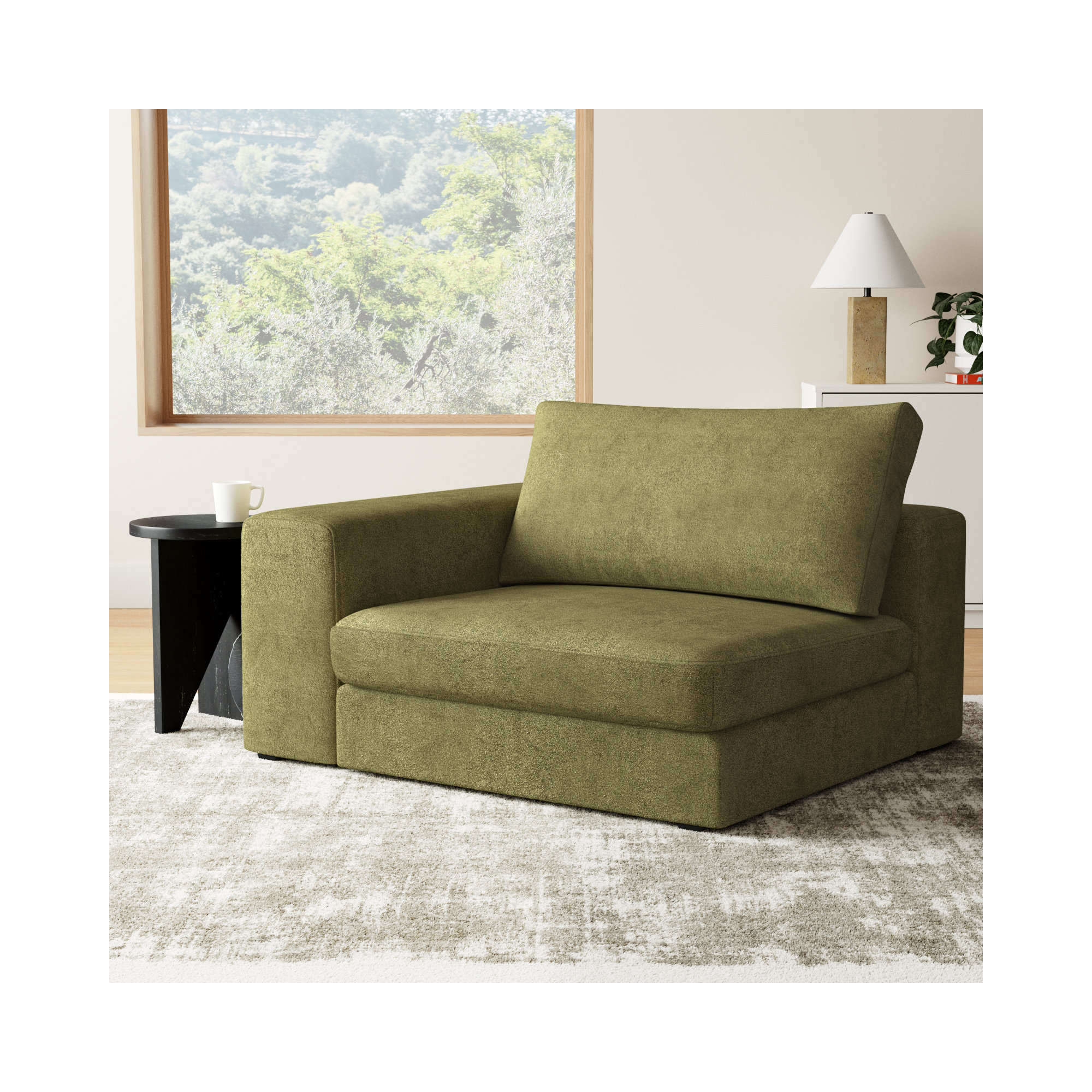 Ojai 50" Wide One Arm Chair, Green Chenille